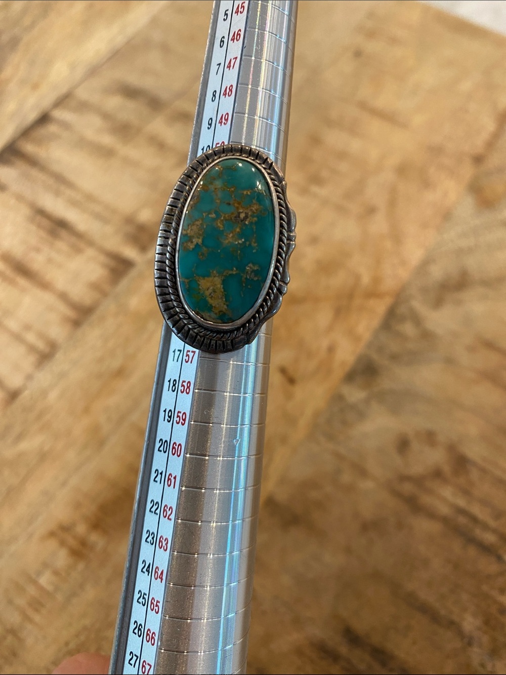 Tibetan Turquoise Oval Statement Ring - Green-Stone Size 8 1/2